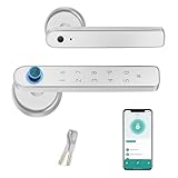 Cerradura Inteligente - Cerradura Eléctrica con Huella Dactilar/Desbloqueo Código/APP/Llave, Smart Door Fingerprint Lock con manija Protección de Contraseñas, Advertencia de Baja Potencia