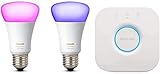 Philips Hue - Bombilla inteligente, E27, Puente Philips Hue incluido, Luz blanca y colores, Compatible con Alexa y Google Home - Pack de 2 Bombillas LED Inteligentes