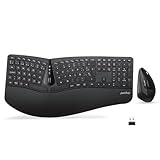 Perixx Periduo-605ES, Combo de Teclado Ergonómico Dividido Inalámbrico y Ratón Vertical - Reposamanos Ajustable - Teclas de Perfil Bajo de Membrana - Layout QWERTY Español