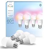 Hue Essential - Pack Bombillas Led inteligentes (4un), E27, Regulable, Luz Blanca y Colores, 8 W, 2200 K-6500 K, 806 lm, compatible Alexa, Google Assistant y Apple Home