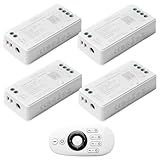 GBKDQQ Milight Miboxer Kit de control remoto, 4 controladores de tira LED monocromos de intensidad variable de 2,4 GHz, con 1 mando a distancia RF inalámbrico 4 zonas