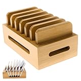 Pesoncarl Estación de Carga de bambú con Capacidad para 6 Dispositivos, Organizador de estación de Carga para teléfonos, tabletas, Relojes y Auriculares