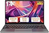 2026 Ordenador Portátil 14 Pulgadas Win 11 con 5G WiFi 6GB RAM 256GB SSD Expansión SSD 1TB（Up to 2.8Ghz）,BT4.2 3.0 Transmisión Puerto 1080 Portátiles FHD Buenos & Mini Puerto Multimedia con ratón-Gris