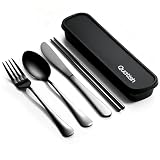 Quatish - Utensilios de viaje con funda, juego de cubiertos portátiles para el trabajo, juego de cubiertos de viaje reutilizables de acero inoxidable, juego de tenedor y cuchara para picnic, camping,