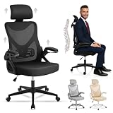 EveryKip® Silla Escritorio Ergonomica Ajustable con Reposabrazos Beige| Ruedas Anti-Arañazos | Sillas Uso Domestico con Reposacabezas | (Negro)