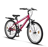 Chillaxx Bike Escape-Bicicleta de montaña prémium en bicicleta de 24 y 26 pulgadas para niñas, jóvenes,hombres y mujeres,cambio de 21 velocidades (24 pulgadas, freno en V de color rosa y blanco)