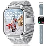 Popglory Reloj Inteligente Mujer con Llamadas y Asistente Voz, Smartwatch Mujer 2 Correas, Pulsera Actividad Presión Arterial Ritmo Cardíaco Oxígeno Sanguíneo