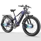 GLEWEL D26 Adult Dual Motor Electric Bicycle with Full Suspension, 26-Inch Fat Tire Mountain Bike Battery, 48V 25AH, Hydraulic Brakes
