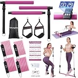 ALongSong Bandas de Resistencia Juego de Barra de Pilates con 4 Bandas de Ejercicio de Látex 30/40lbs Entrenamiento en Casa para Yoga, Estiramiento